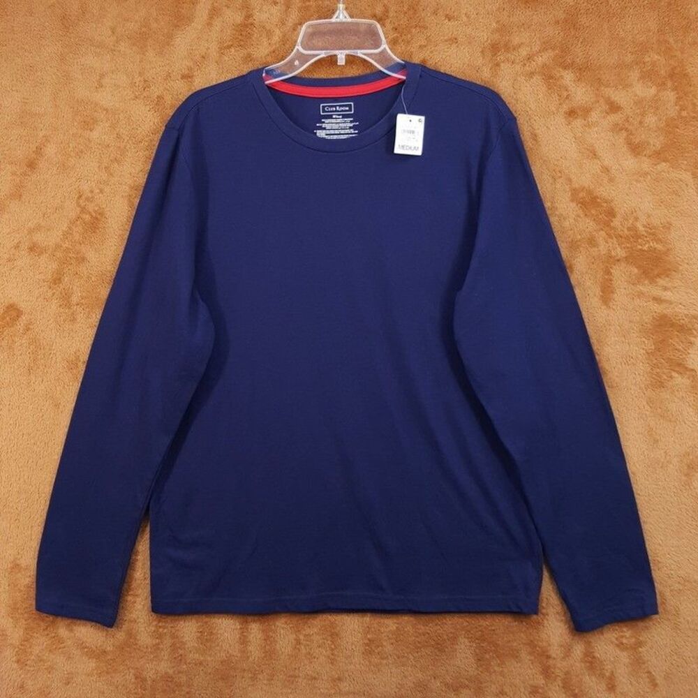 CLUB ROOM Shirt Mens Medium Solid Blue Pullover Crew Long Sleeve Cotton